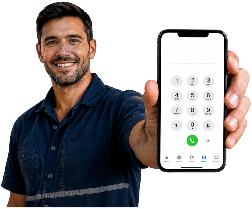 Plumber answering a Mascot enquiry by phone