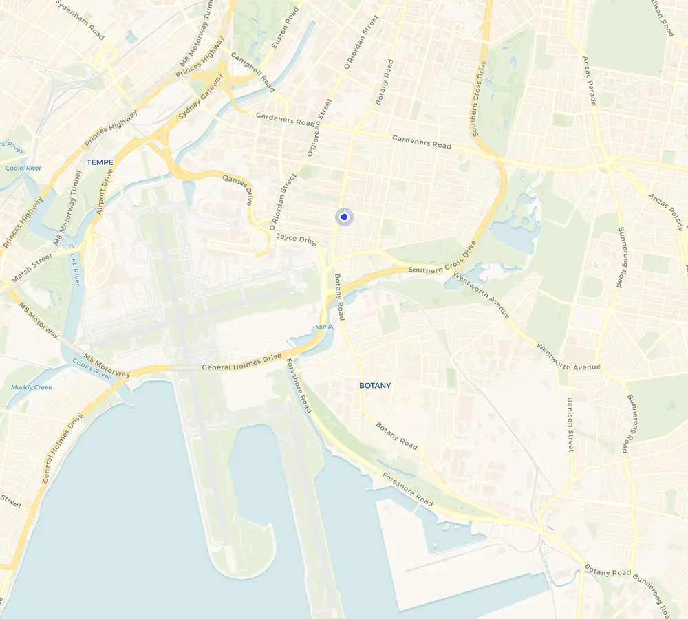 Map of the Mascot service area and the surrounding Inner South, showing Mascot and the nearby streets we cover.