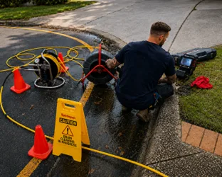 Plumber inspecting a blocked drain in Mascot
