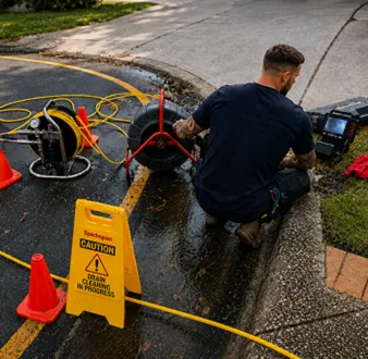 Burst drain pipe being repaired in Mascot